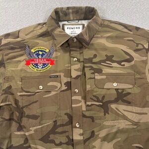 Poncho Shirt Mens M Green Camo Short Sleeve Fishing Texas Valor Project Patch